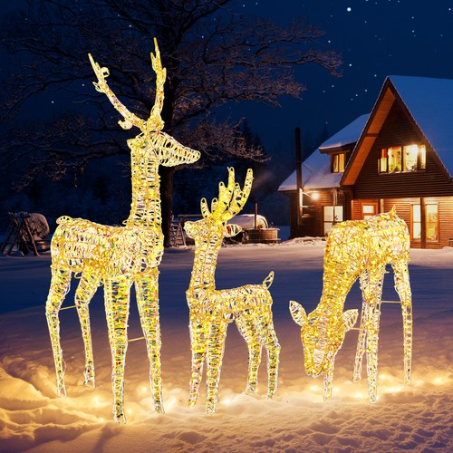 3stk led beleuchtet - beleuchtet, rentiere