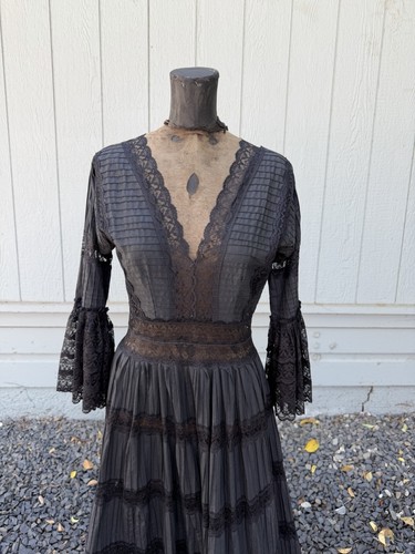60s 70s black cotton - 60s/70s, maxi