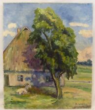 (H815) Ölgemälde "Bauernkate mit Ziege" Elisabeth von Schulz Dresden Ahrenshoop