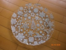 Glas Weihnachtsteller Weihnachtsschale Kuchenteller transparent silber rund 33cm