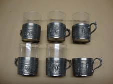 Teegläser mit Zinnhalter Zinneinsätze Halter Glashalter mit Henkel Lindernwirt 