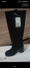 H&M Kniehohe Stiefel Gr. 38 Echtleder Schwarz Blockabsatz NEU Damen