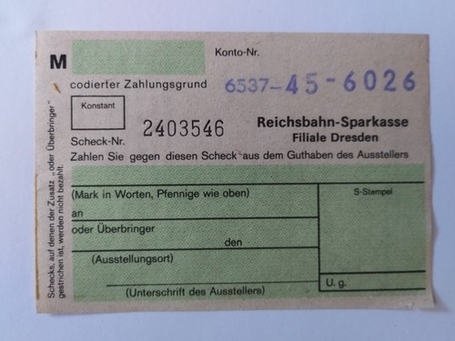 Scheck reichsbahn sparkasse - scheck, reichsbahn-sparkasse