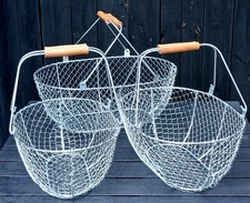 Scheunenfund: Set 3x Erntekorb Metall Früchtekorb Kartoffelkorb Holzgriff Draht