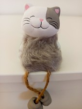 Kantenhocker Katze aus Ton mit Flauschfell ca 7cm, süße Deko und Geschenk