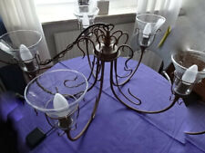 Hängeleuchter-Landhaus,braun patiniert,elektrisch,5 Kerzen-Leuchtmittel+5 Gläser