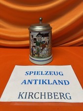 Krug Porzellan Keramik Studendika Ritter Zinndeckel Wein Bier Gemarkt