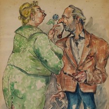 Heinrich Werrmann Hochzeit Liebe Karikatur DDR Aquarell signiert 1954