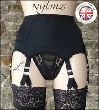    6 Riemen (12 Clips) V-Clip Hosenträger Gürtel SCHWARZ (Strumpfband Gürtel) NYLONZ Made in UK