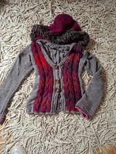 Strickjacke Trachten Filati grau  rot Kaputze  NEU Gr. 36/38