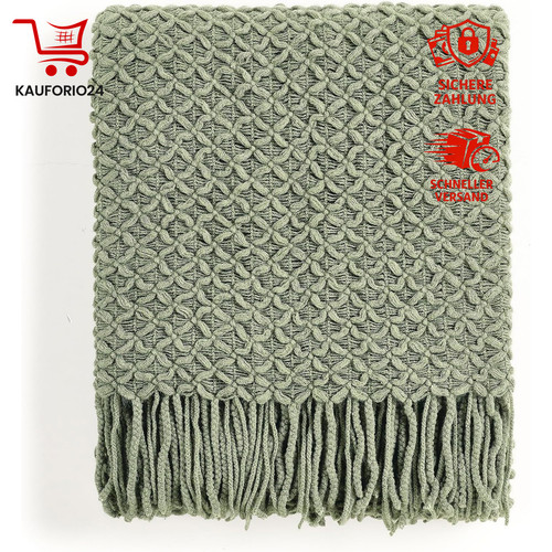 Strickdecke boho salbeigrün - strickdecke,