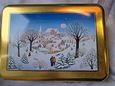 Vintage Retro Design Blechdose Trumpf Pralinen  Motiv Winterlandschaft