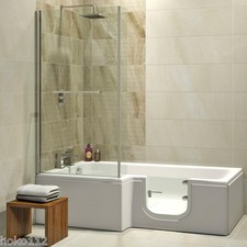 Badewanne mit Tür 170x85/70cm + Duschabtrennung + Wannenschürze + Ablauf/Sifon