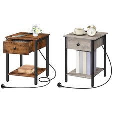 Nachttisch mit Ladestation Beistelltisch Nachtschrank mit Schublade Sofatisch 