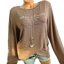 Street One Damen Sweatshirt Braun Gestreift Langarm Gr. 36-46 Freizeit (4 627)