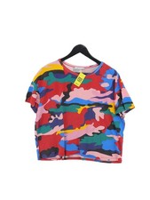 Zara Damen Top S Multi Camouflage 100% Baumwolle Kurzarm Rundhals Basic