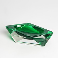 Glas Aschenbecher Moser Karlsbad 1930-1940 Grün signiert asymmetrisch eckig