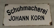 C12/ Emailschild Emaille Schild - Schuhmacherei J. Korn - gewölbt - 40x20 cm /98