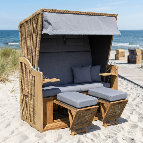 Teakholz strandkorb sitzer - teakholz-strandkorb, 2-sitzer
