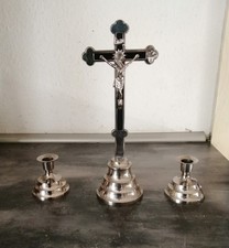 Kreuz Kruzifix Standkreuz Set Metall Alt Kerzenständer