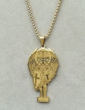 Erzengel Michael Anhänger + Halskette Edelstahl Gold Engel Sankt Heiliger Schutz