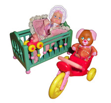 Lewis Galoob Babies 1989 Vintage So Small Babys Wiege Krippe Trike Puppe Hund Beanie