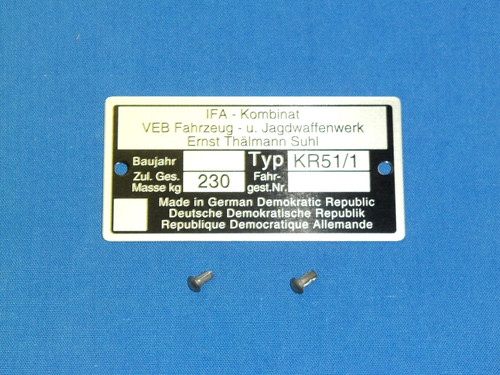 Typenschild f - typenschild, (aluminium)
