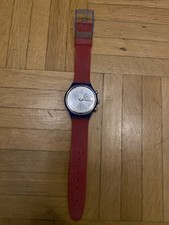 Swatch Armbanduhr (blau/rot) im Vintage Design – Defekt, ohne Batterie