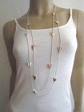 Damen Hals Kette lang Modekette Schmuck Silber rose Gold Herzen Lagenlook Trend