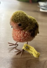 70er Jahre STEIFF Wollminiatur ROTKEHLCHEN Nr. 7101/04 Knopf + Fahne TOP