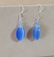 Damen OHRRINGE Katzenauge / Mexikanische Opal Edelsteine Blau  925 Silber