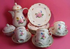 (K32) Hutschenreuther Dresden Moritzburg Blumen Golddekor 6 P. Kaffee Service