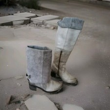 Goldmud Stiefel, Stiefeletten, Overknee Damen Gr. 37, grau Leder, Used-Look - ❤️