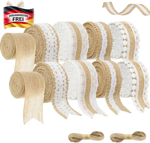 Juteband set mit - spitze, 10