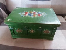Alte Holz- Truhe Grün geblümt, 20 X 15 X 30 cm