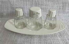 Vintage Menage Salzsteuer Pfefferstreuer Senfdose Kunststoff Glas West. Germany