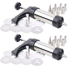 2er-Set Edelstahl-Gebäckpressen&Garnierspritzen mit 8 Schablonen&Tülle