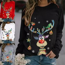 Damen Winter Weihnachts Pullover Sweatshirt Hoodie Weihnachten Pulli Jumper Xmas