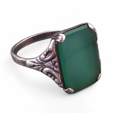 Antikschmuck 830 Silber Grüner Achat Stein Siegelring Monogramm Gr 59 Jugendstil