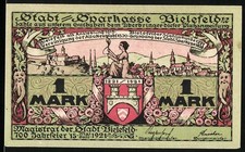 Notgeld Bielefeld 1921, 1 Mark, Stadt-Sparkasse, Jubiläum 700 Jahre Stadtgründu 