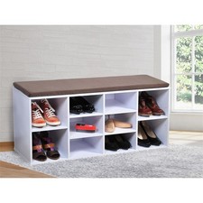 Garderobenbank mit 10 Fächern inkl. Sitzkissen Schuhregal Sitzbank HTI-Living