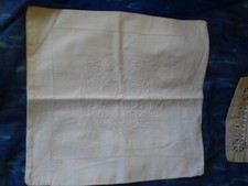 Weißstickerei  Leinen Kissen + Zierdeckchen  Hessenstickerei Handarbeit