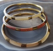 Original 70er Jahre Vintage 3er Set Armreifen Perlmuttmuschel Horn Messing schma