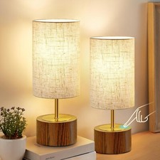 Tischlampen Set – 2 Nachttischlampen mit Holzbasis für Wohnzimmer & Schlafzimmer