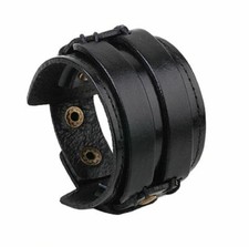 Breites Echt Leder Armband Lederarmband  Vintage Retro Punk Biker schwarz NEU