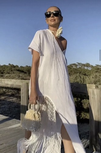 Zara fransen leinen - zara, kleid