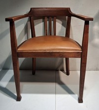 BAUHAUS Schreibtischstuhl Armlehnstuhl Stuhl ArtDeco Jugendstil Braunes Leder