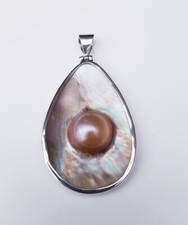 DUR Anhänger mit Mabeperle 925ér Silber  L 64 mm - große Öse -