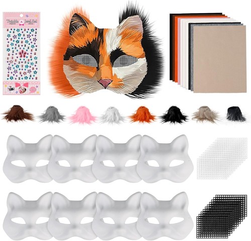Katzenmasken zum bemalen 8er - katzenmasken,