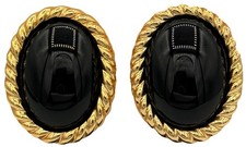 Vintage DIOR Großer Kunst-Onyx Vergoldet Ohrclips,Ohrringe,Schmuck ca.3.00cm.